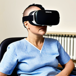 **A quadriplegic patient in a rehabilitation center, using virtual reality goggles, immersed in a simulated environment for motor skill training. The scene should convey hope and innovation, with medical professionals assisting.**
