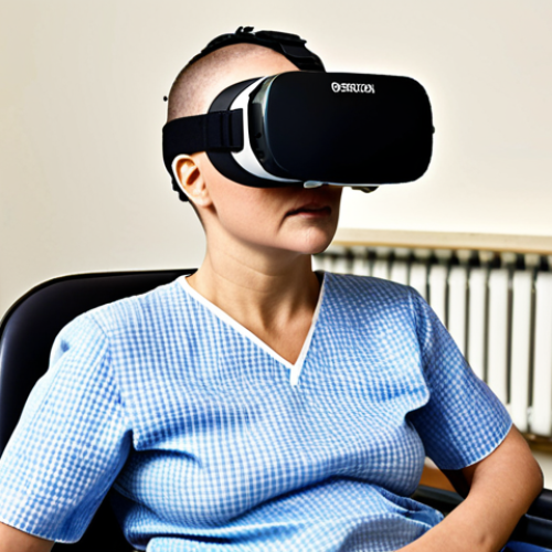 **A quadriplegic patient in a rehabilitation center, using virtual reality goggles, immersed in a simulated environment for motor skill training. The scene should convey hope and innovation, with medical professionals assisting.**