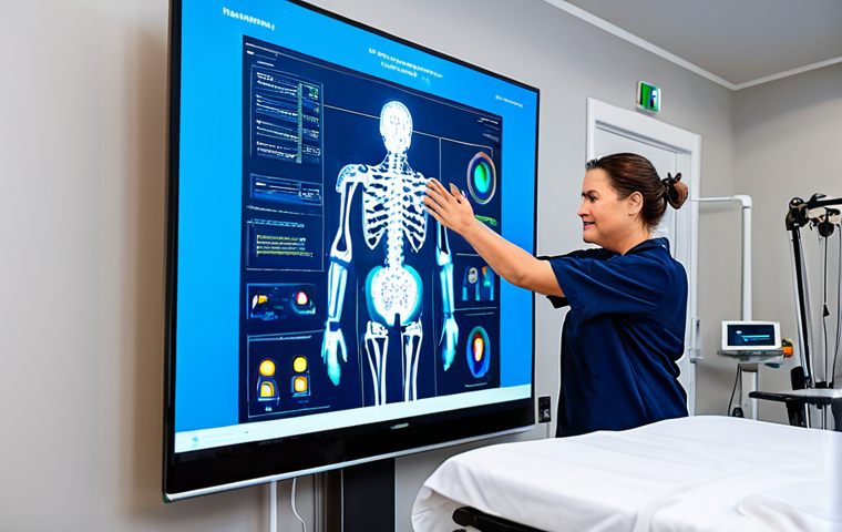 A professional adult physical therapist and a neuropsychologist, both fully clothed in modest professional dress, are assisting an adult patient in a modern, bright rehabilitation center. The patient, also fully clothed in appropriate athletic wear, is engaging with a sophisticated robotic exoskeleton on their leg, supported by the therapist. In the background, a large digital screen displays real-time brain activity patterns and AI-driven personalized therapy data, visualizing neuroplasticity in action. The scene emphasizes innovation, hope, and progress in recovery. Professional photography, high resolution, soft lighting, safe for work, appropriate content, fully clothed, professional, correct proportions, well-formed hands, natural body proportions, perfect anatomy, natural pose.