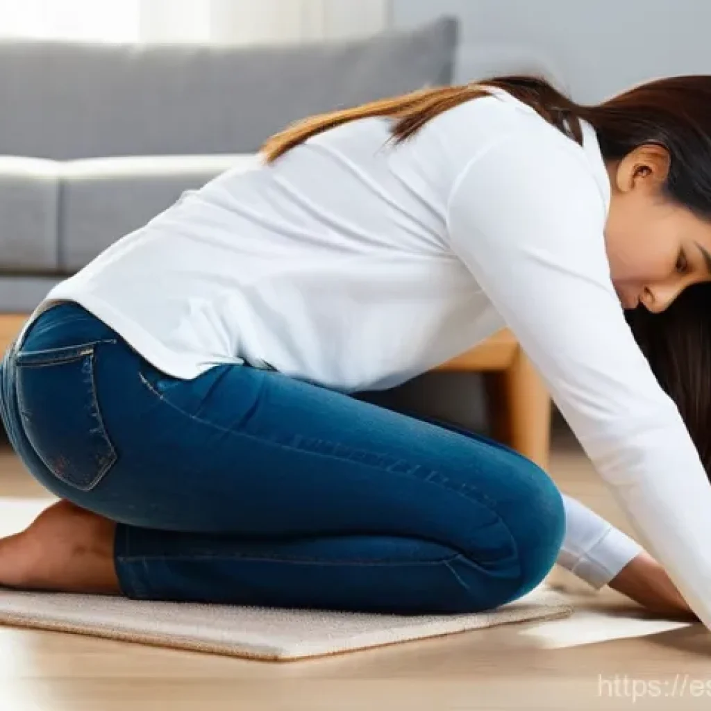 척추재활 치료 후기 - **Prompt:** A woman in her late 30s experiencing a sudden, sharp pang of lower back pain while attem...