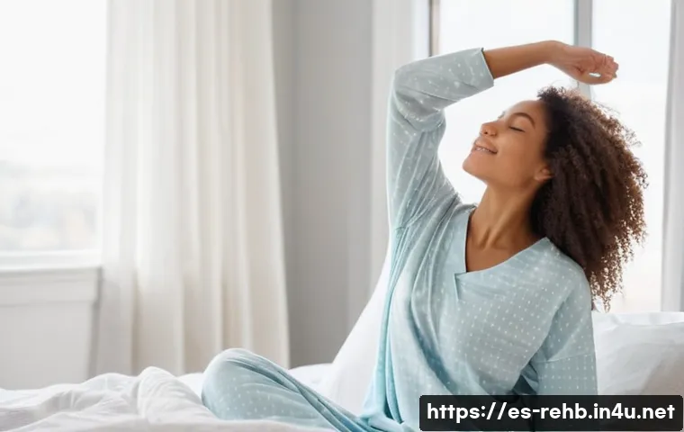 근육 경직 완화 방법 - **Prompt 1: Serene Morning Stretch**
A peaceful woman, around 30 years old, gently stretching in...